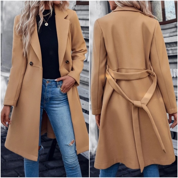 Classic Button Belted Minimalist Coat Jacket - Picture 8 of 8